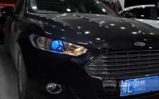福特蒙迪欧 大灯改装德国海拉5双光透镜、全新飞利浦XV灯泡、德国澳兹姆安定器、恶魔眼