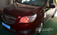 雪佛兰乐风 大灯改装金钢Q5透镜、雪莱特氙气灯泡、光普快启安定器、红色光导天使眼