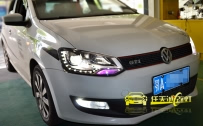 大众POLO 车灯改装海拉5双光透镜、欧司朗D3S氙气灯泡、奥迪原装华科安定器