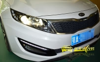 起亚K5 车灯改装原厂Q5双光透镜、全新德国飞利浦D1S氙气灯泡、法雷奥D1S安定器