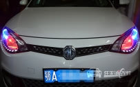 名爵MG6 车灯改装Q5原厂小糸双光透镜、欧司朗HBI氙气灯泡、蓝色光导天使眼、LED泪眼