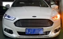 福特新蒙迪欧 车灯改装奥迪Q5小糸双光透镜、全新飞利浦D1S 4200K灯泡、LED双色泪眼