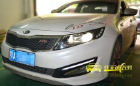起亚K5 车灯改装原厂Q5双光透镜 飞利浦D3S灯泡 华科安定 红色恶魔眼
