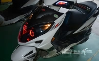 光阳摩托车 车灯改装原厂美标Q5透镜、全新欧司朗HBI氙气灯泡、奥迪安定器、恶魔眼