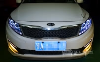 起亚K5 龙鼎大灯总成上改装全新海拉5双光透镜、飞利浦XV 4800K氙气灯泡、小糸安定器