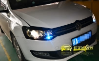 大众POLO 改装国产Q5双光透镜、雪莱特氙气灯泡、光普超亮快启安定器